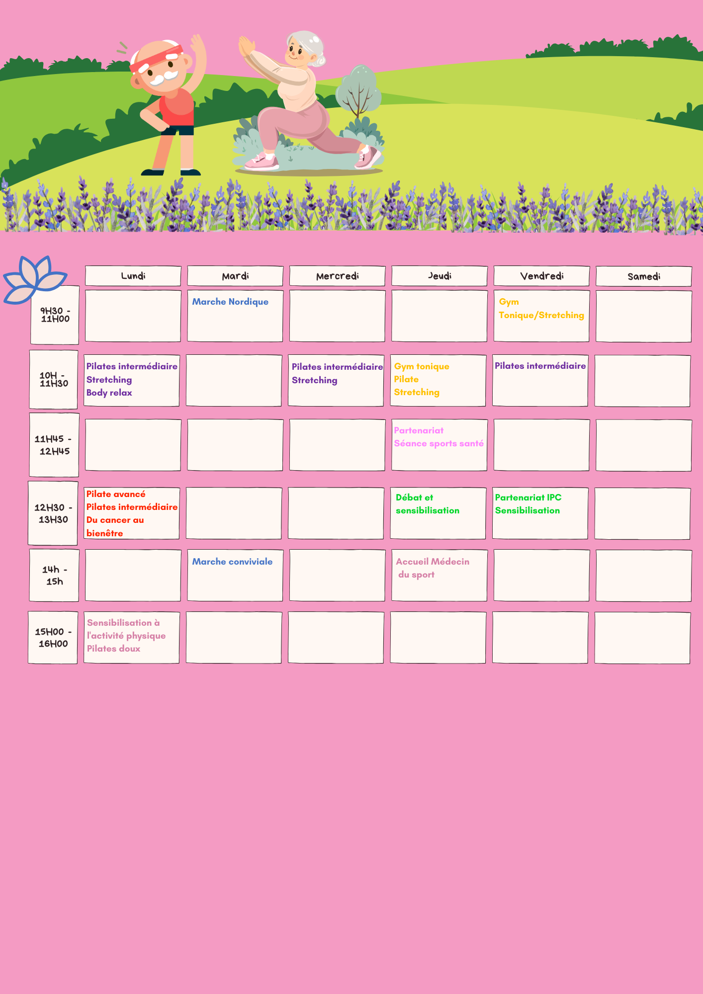 Planning de nos cours hebdomadaire Image